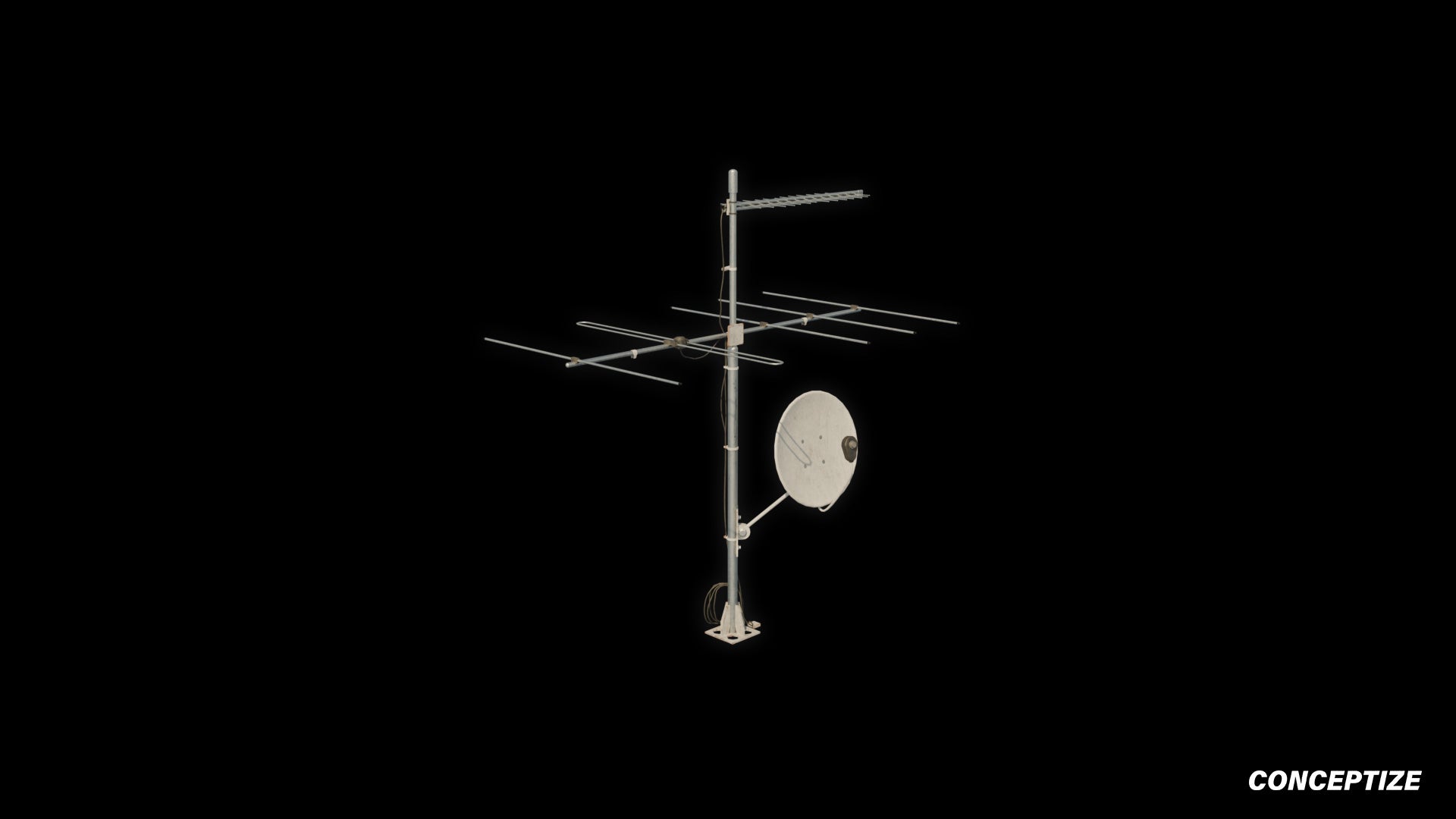 seoul antenna dish 3d asset pbr blender unreal engine rooftop balcony urban prop