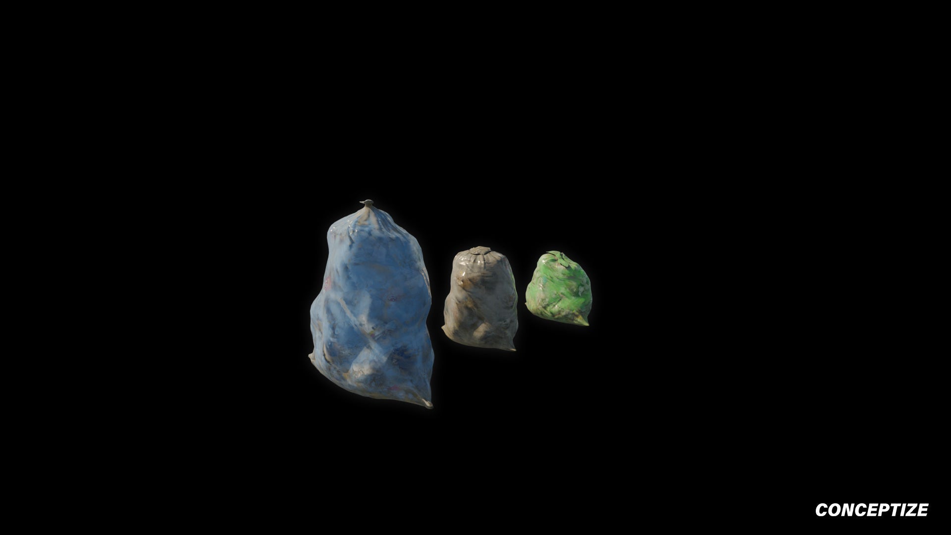 transparent plastic bags blue green grey meticulously handcrafted 3d asset pbr blender unreal engine seoul urban Conceptize packaging prop