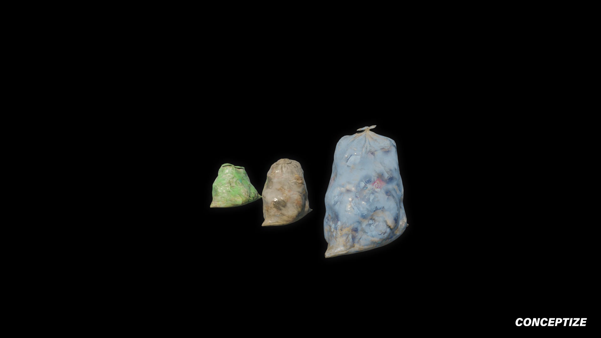 transparent plastic bags blue green grey meticulously handcrafted 3d asset pbr blender unreal engine seoul urban Conceptize packaging prop