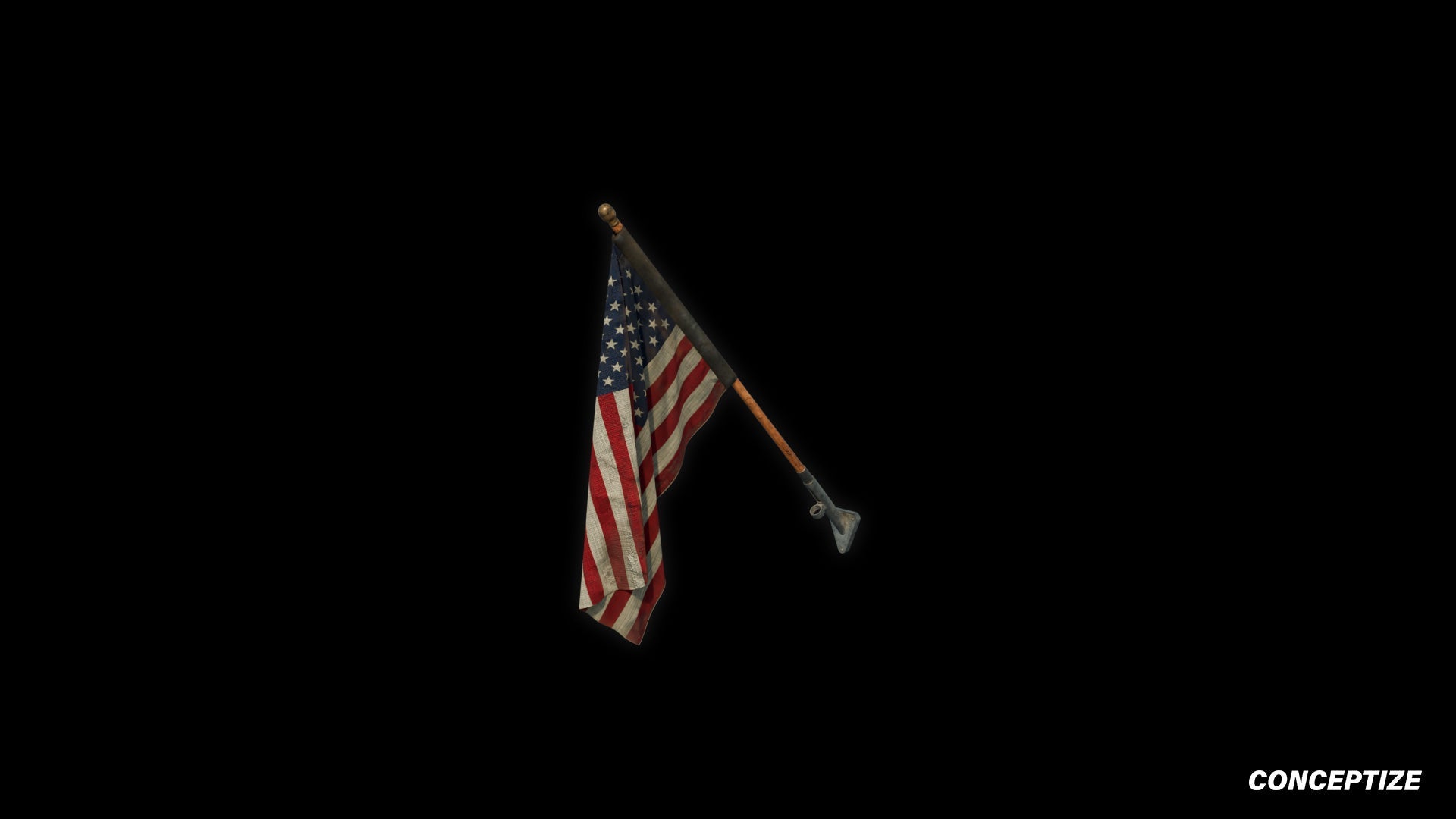American mounted flag meticulously handcrafted PBR textured 3D asset optimized Blender Unreal Engine building exteriors urban streets patriotic environments