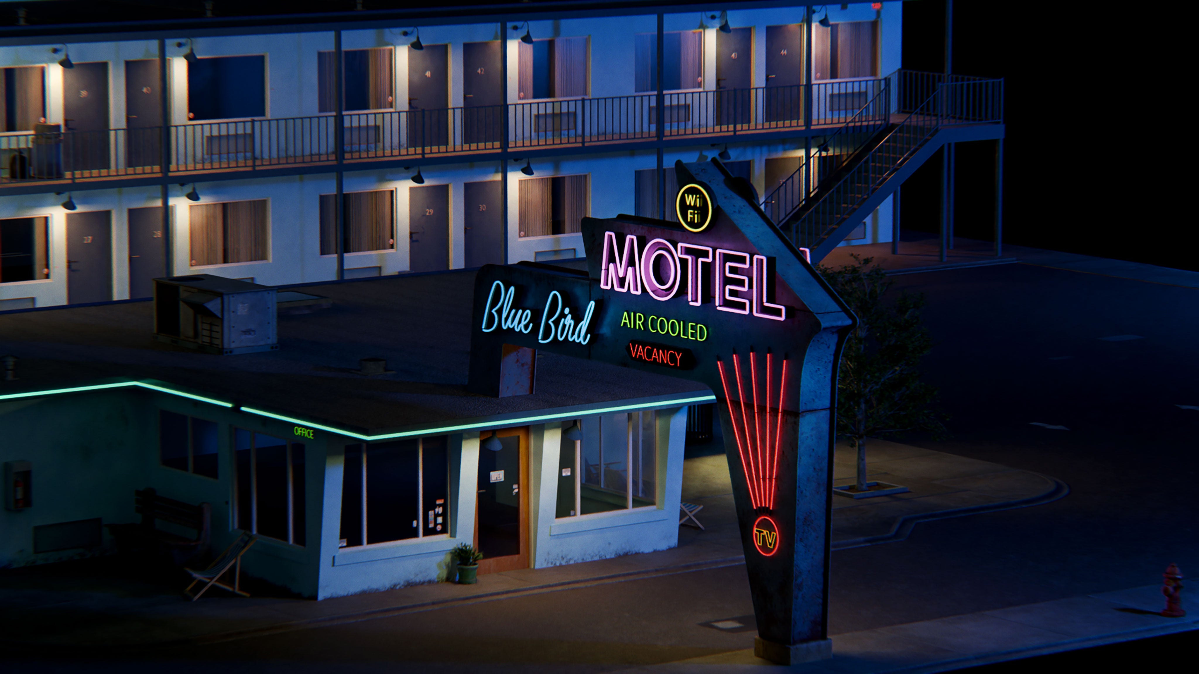 Small town American conceptize 3d asset pack usa flag motel theatre city hall water tank suburban houses restaurant retail store shops premium models props aircon hvac garbage container trash can antenna street light lamp post fire hydrant beach chair for videogame