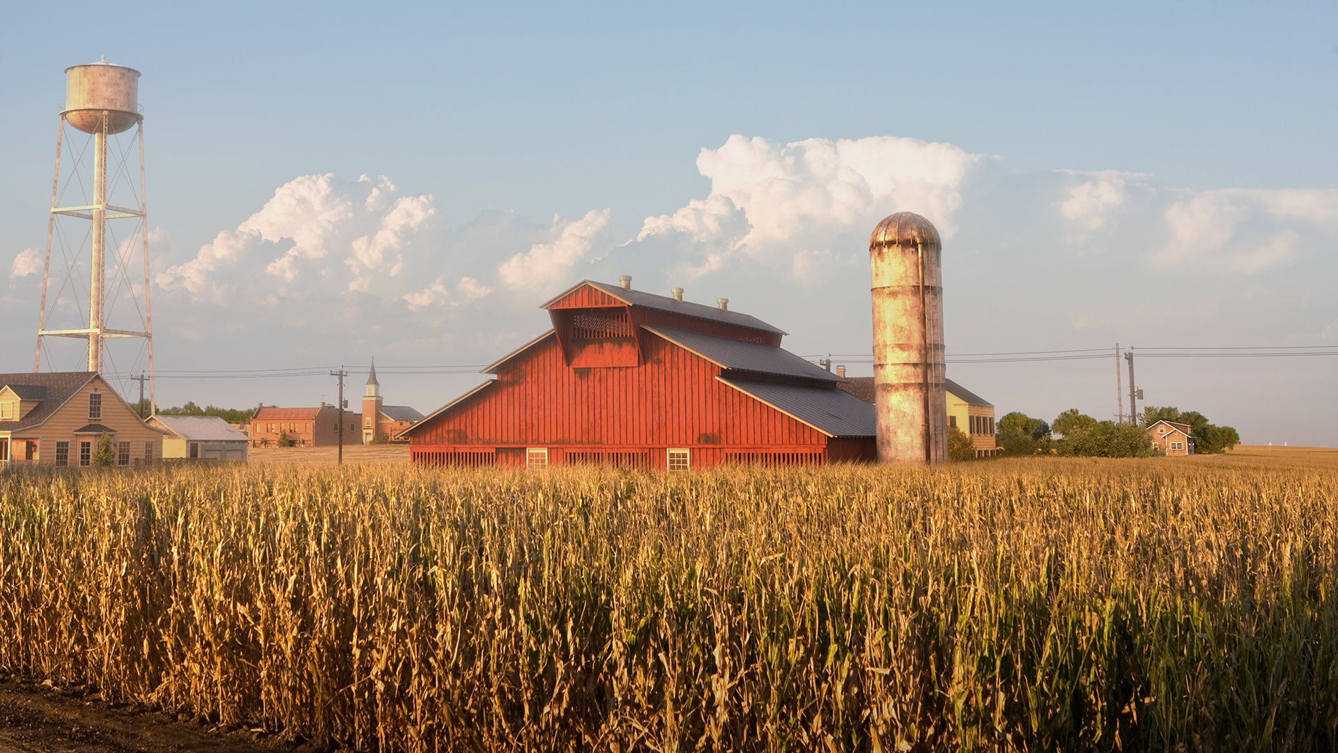 Small town American 3d asset pack usa flag motel theatre city hall water tank suburban houses restaurant retail store shops premium models props aircon hvac garbage container trash can antenna street light lamp post fire hydrant beach chair for videogame conceptize