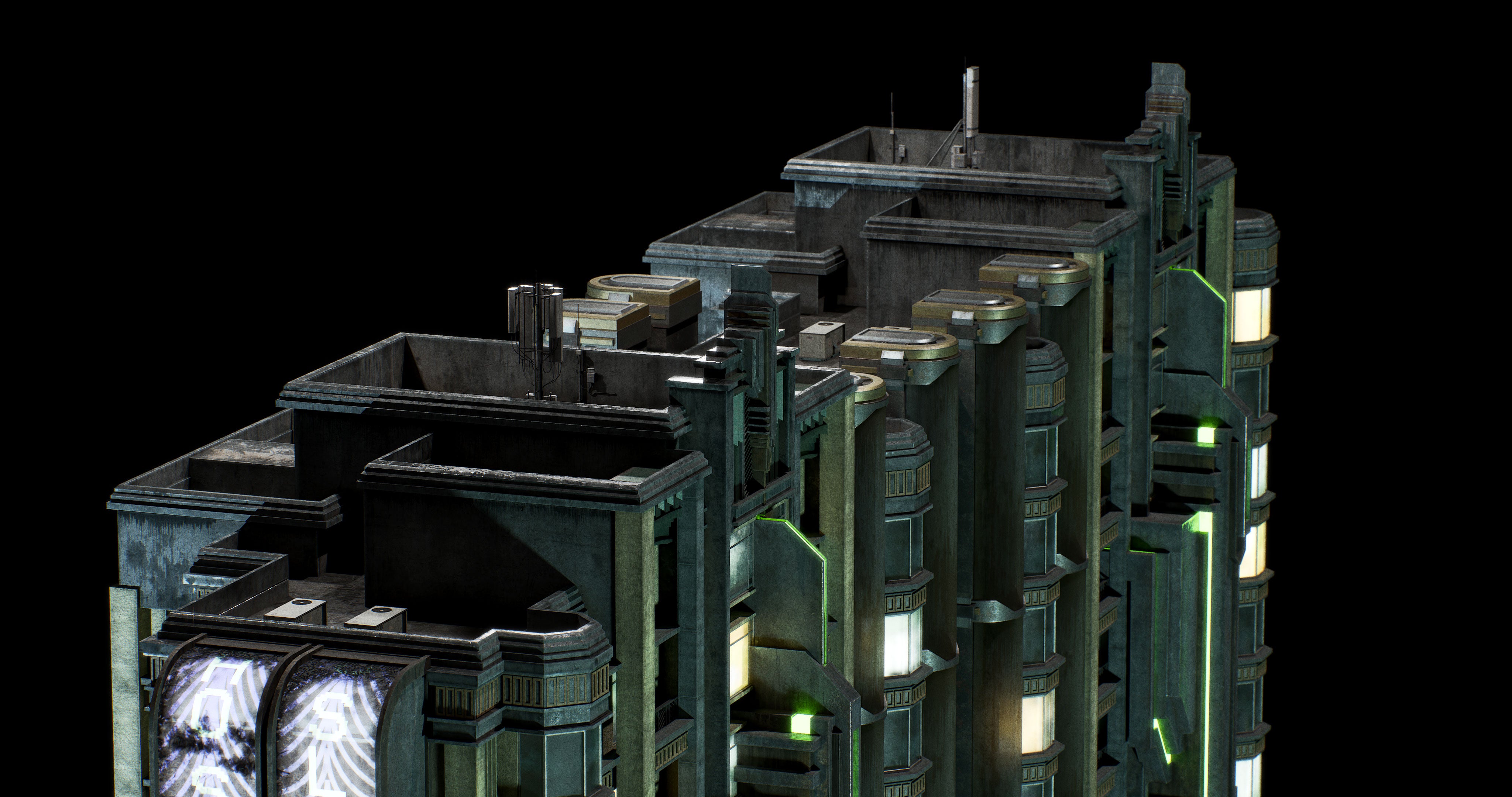 cyberpunk neon dystopia 3d asset pack blade runner futuristic city retro futurism sci fi premium models props aircon hvac videogame kitbash district conceptize conceptise visualize fog blender unreal engine residential building