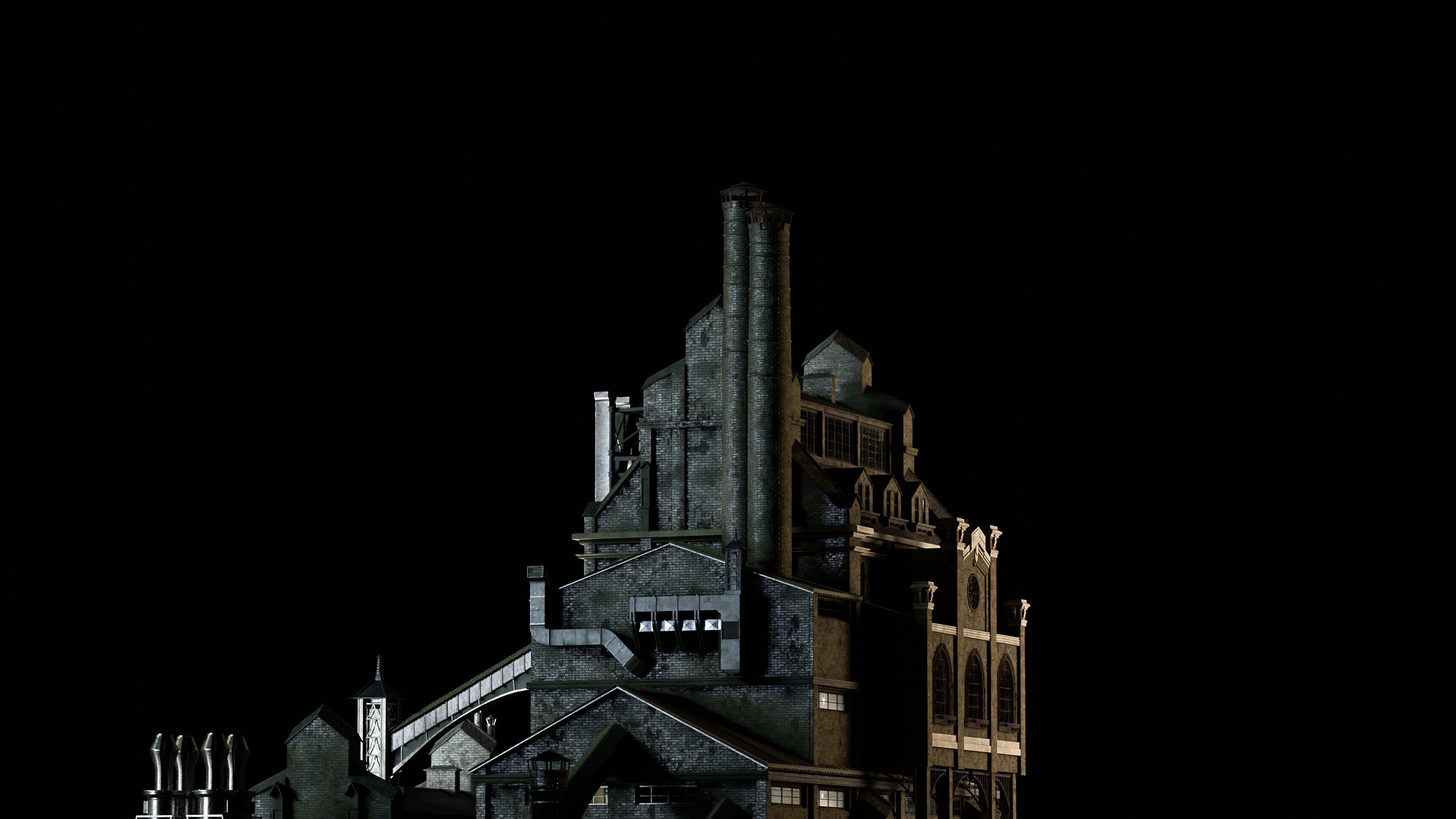 Neo Gothic 3D asset pack featuring a dark, Gotham inspired city with towering buildings, ornate façades, gargoyles, spires, factory, ace industry and detailed stone architecture