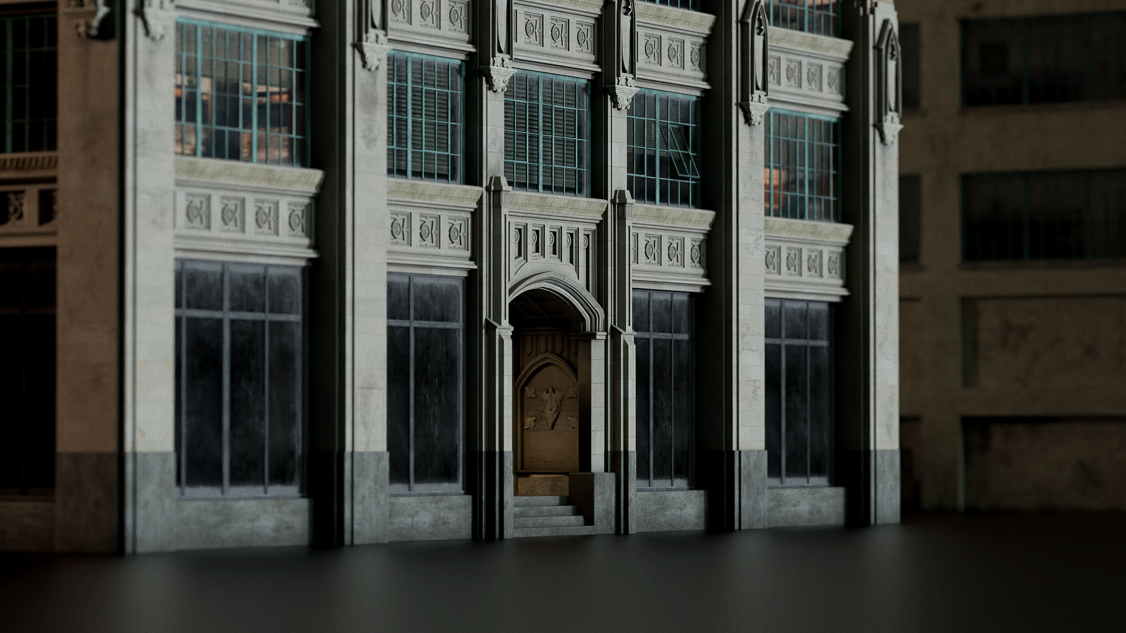 Neo Gothic 3D asset pack featuring a dark, Gotham-inspired city with towering buildings, ornate façades, gargoyles, spires, and detailed stone architecture