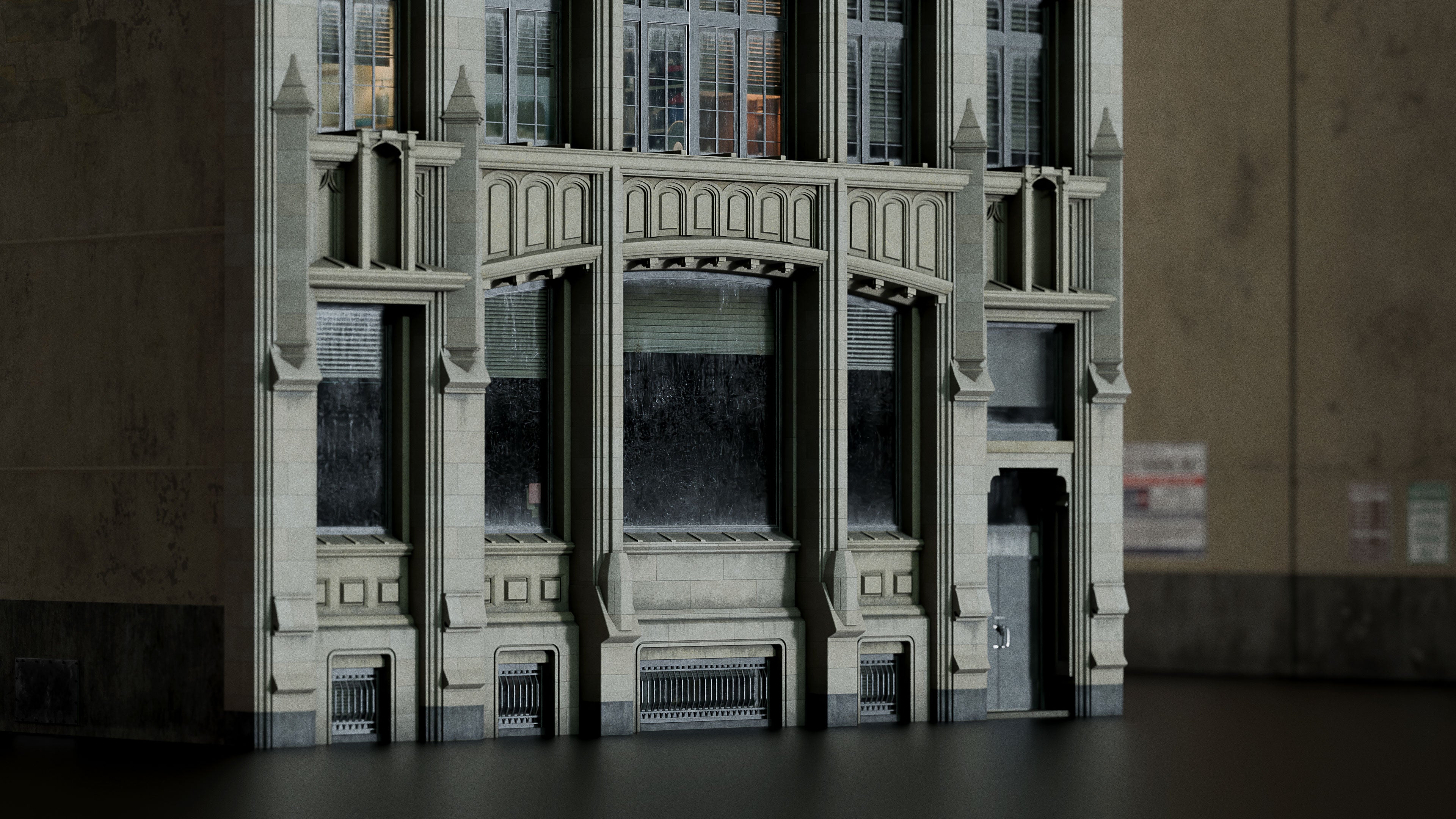 Neo Gothic 3D asset kitbash pack featuring a dark, Gotham-inspired city with towering buildings, ornate façades, gargoyles, spires, and detailed stone architecture