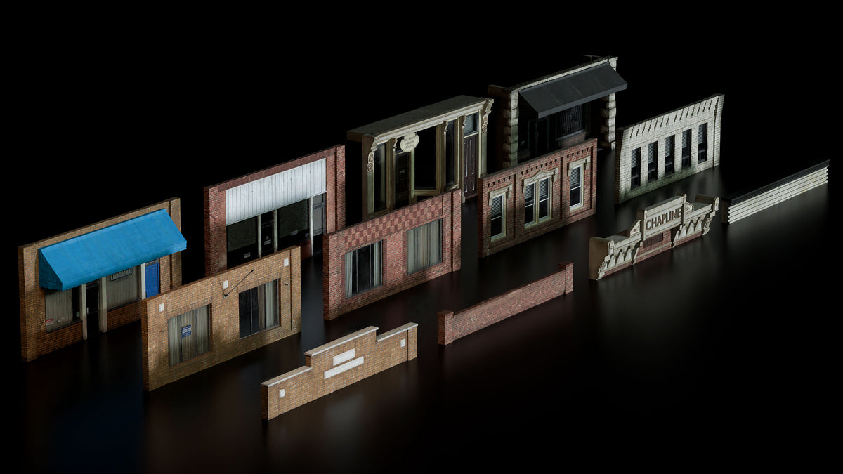 main street modular hero 3d assets pack for small town america part 2 by conceptize facade retail brick building pieces store fronts upper floor and cornices