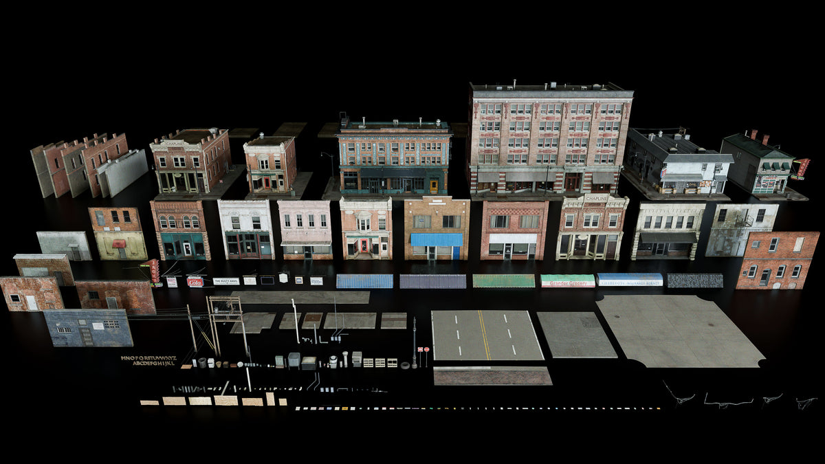 main street detail 3d assets pack for small town america part 2 by conceptize pubs coffee shop retail stores classic americana all models