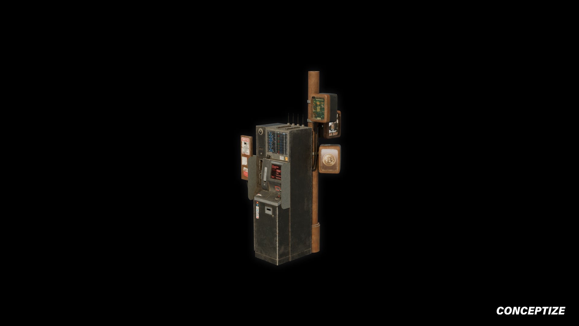 ATM machine 3D asset retro cyberpunk neon lights futuristic design ideal for sci-fi city environments video games virtual reality blender unreal engine fab