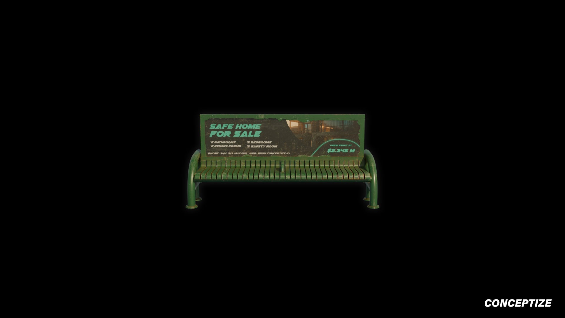 Retro cyberpunk Los Angeles LA bench 3D model futuristic street prop PBR textured optimized for Blender Unreal Engine environments