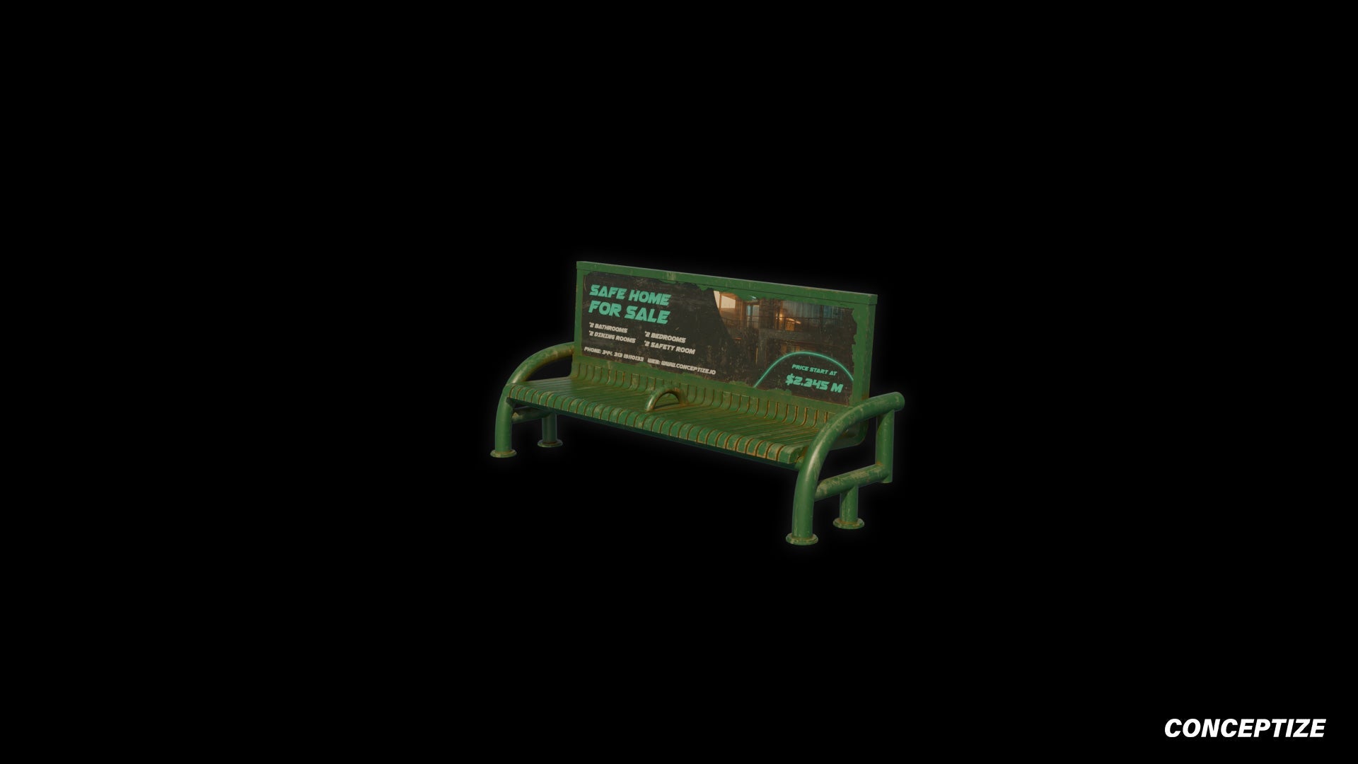 Retro cyberpunk Los Angeles LA bench 3D model futuristic street prop PBR textured optimized for Blender Unreal Engine environments