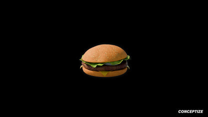 Realistic burger 3D model detailed food prop PBR textured optimized for Blender Unreal Engine advertising visualization VR environments
