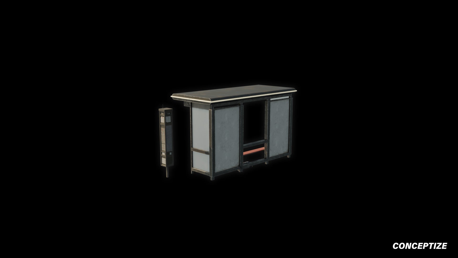 Cyberpunk bus stop station 3D model futuristic street prop PBR textured optimized for Blender Unreal Engine sci fi environments