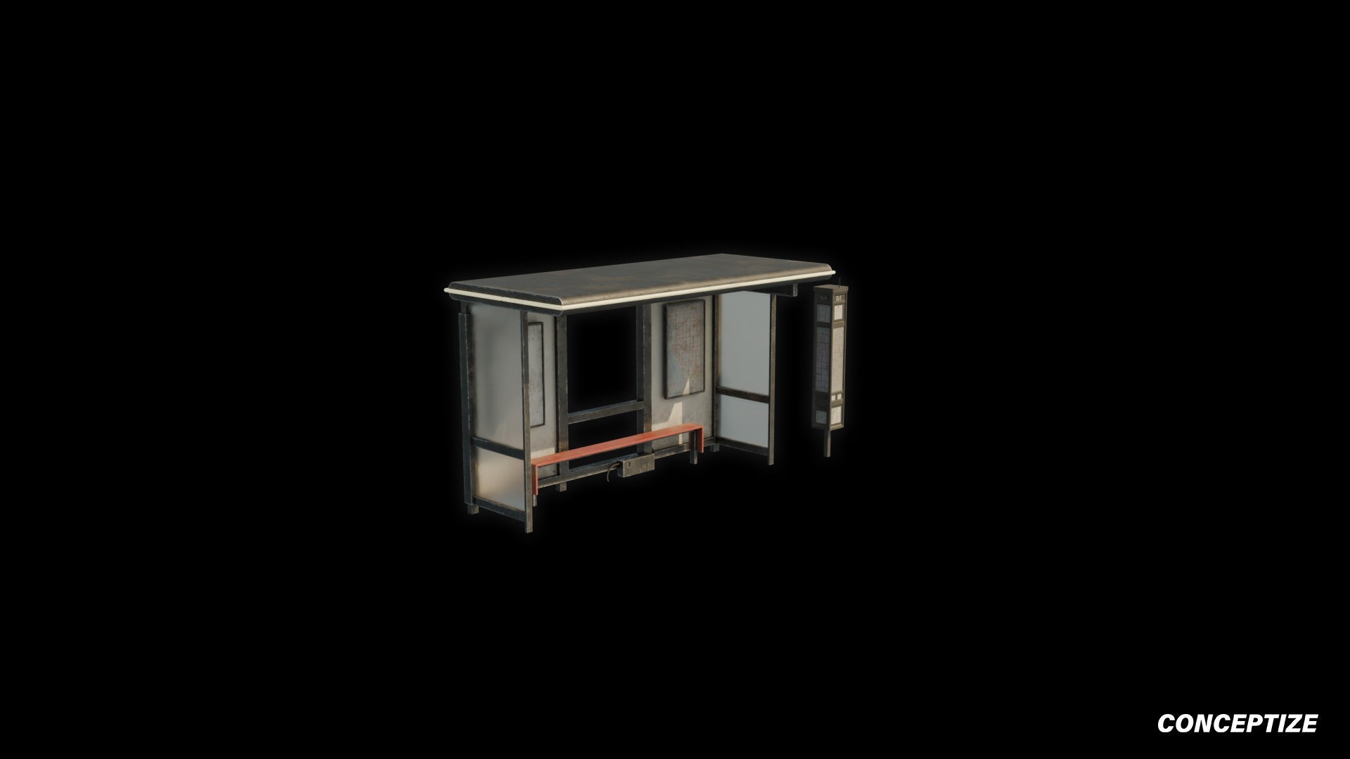 Cyberpunk bus stop station 3D model futuristic street prop PBR textured optimized for Blender Unreal Engine sci fi environments