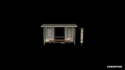 Cyberpunk bus stop station 3D model futuristic street prop PBR textured optimized for Blender Unreal Engine sci fi environments