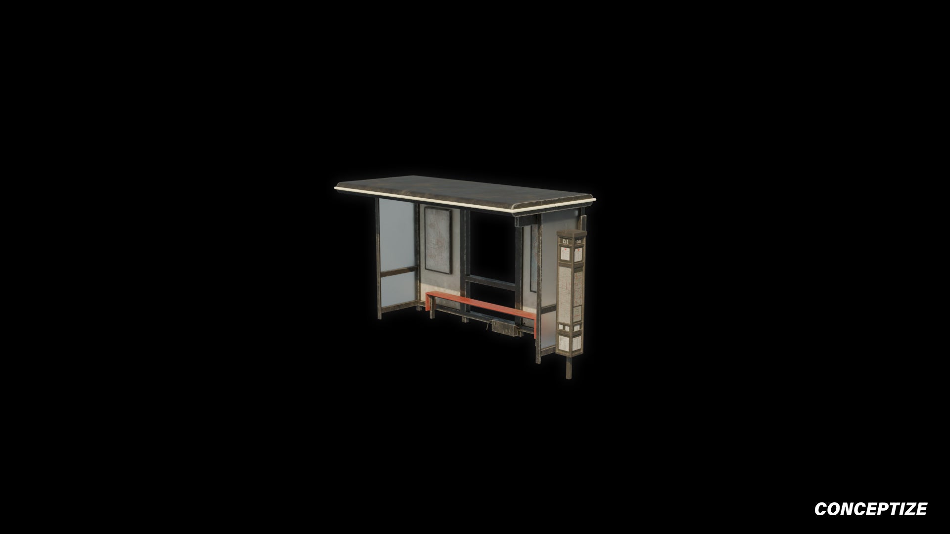 Cyberpunk bus stop station 3D model futuristic street prop PBR textured optimized for Blender Unreal Engine sci fi environments