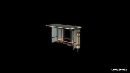 Cyberpunk bus stop station 3D model futuristic street prop PBR textured optimized for Blender Unreal Engine sci fi environments