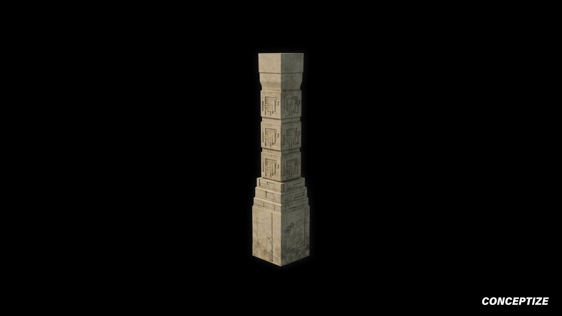 Handcrafted column 3D model Blade Runner inspired prop PBR textured optimized for Blender Unreal Engine sci fi architectural visualization