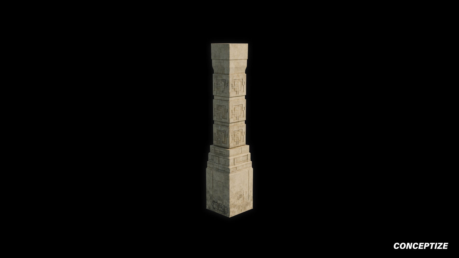 Handcrafted column 3D model Blade Runner inspired prop PBR textured optimized for Blender Unreal Engine sci fi architectural visualization