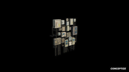 Handcrafted cyberpunk electric counter box cluster 3D model industrial prop PBR textured optimized for Blender Unreal Engine urban sci fi environments