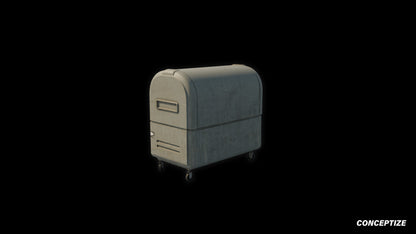 Japanese cyberpunk garbage container 3D model meticulously handcrafted PBR textured optimized for Blender Unreal Engine futuristic urban sci fi environments