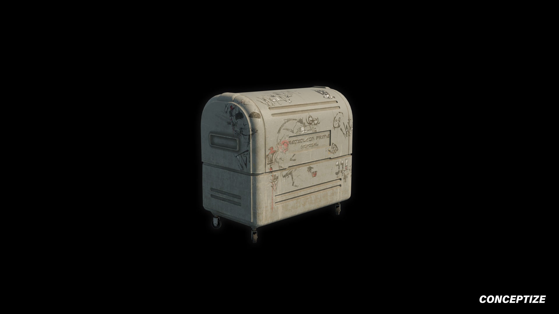 Japanese cyberpunk garbage container 3D model meticulously handcrafted PBR textured optimized for Blender Unreal Engine futuristic urban sci fi environments