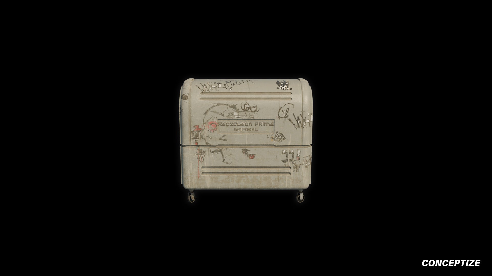 Japanese cyberpunk garbage container 3D model meticulously handcrafted PBR textured optimized for Blender Unreal Engine futuristic urban sci fi environments