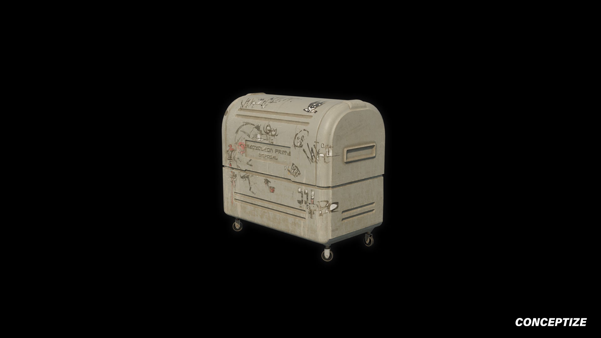 Japanese cyberpunk garbage container 3D model meticulously handcrafted PBR textured optimized for Blender Unreal Engine futuristic urban sci fi environments