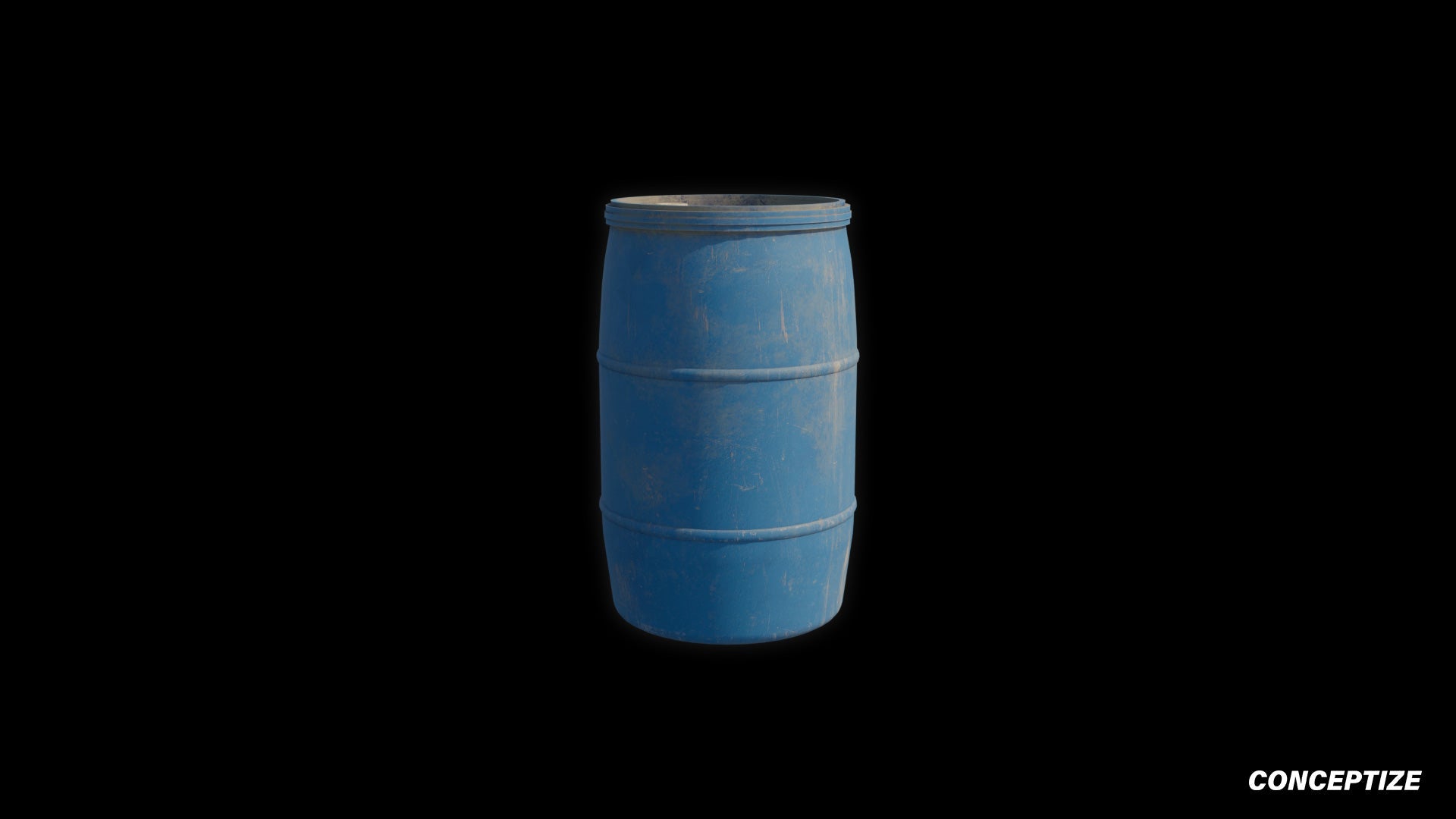 Plastic barrel 3D model meticulously handcrafted PBR textured optimized for Blender Unreal Engine industrial urban warehouse post apocalyptic environments