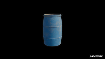 Plastic barrel 3D model meticulously handcrafted PBR textured optimized for Blender Unreal Engine industrial urban warehouse post apocalyptic environments