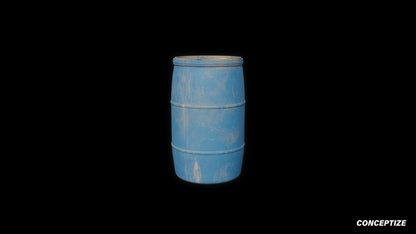 Plastic barrel 3D model meticulously handcrafted PBR textured optimized for Blender Unreal Engine industrial urban warehouse post apocalyptic environments