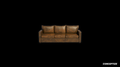 Sofa with faded leather 3D model meticulously handcrafted PBR textured optimized for Blender Unreal Engine interior home commercial environments