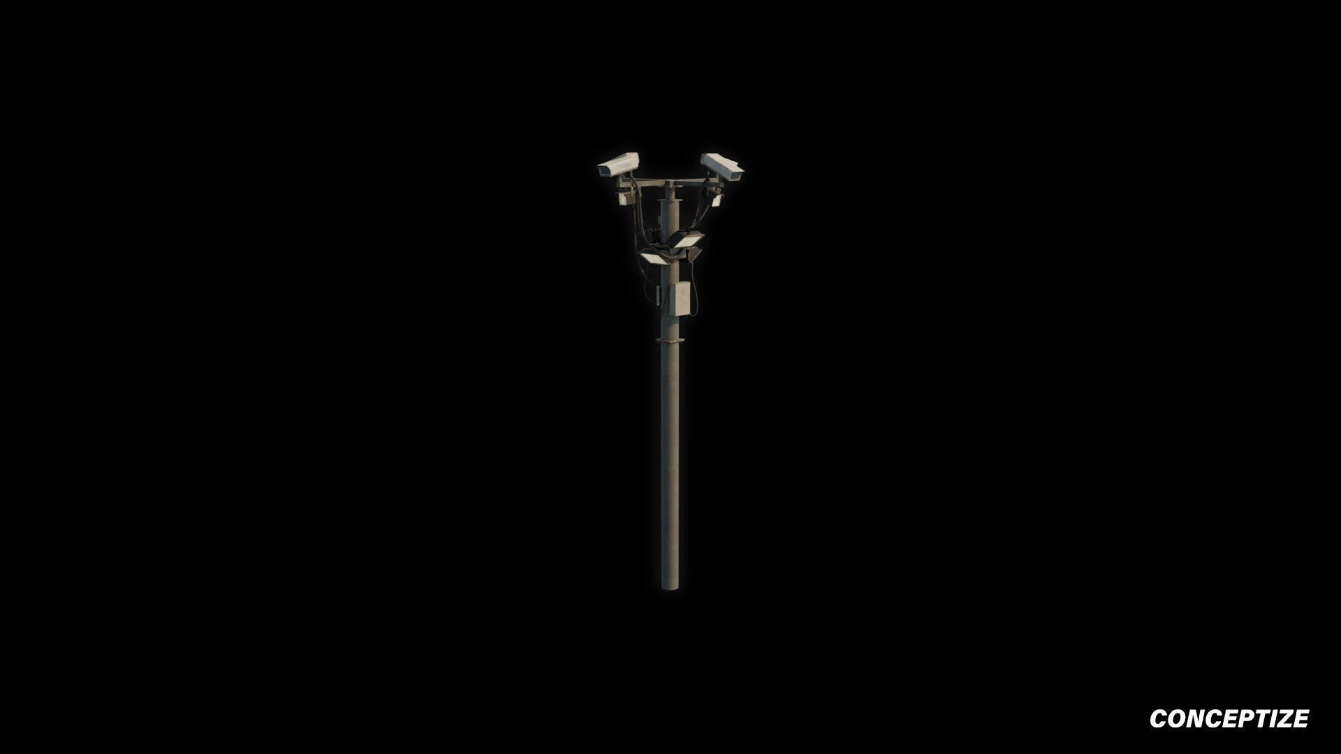 Surveillance CCTV pole 3D model meticulously handcrafted PBR textured optimized for Blender Unreal Engine urban city security environments