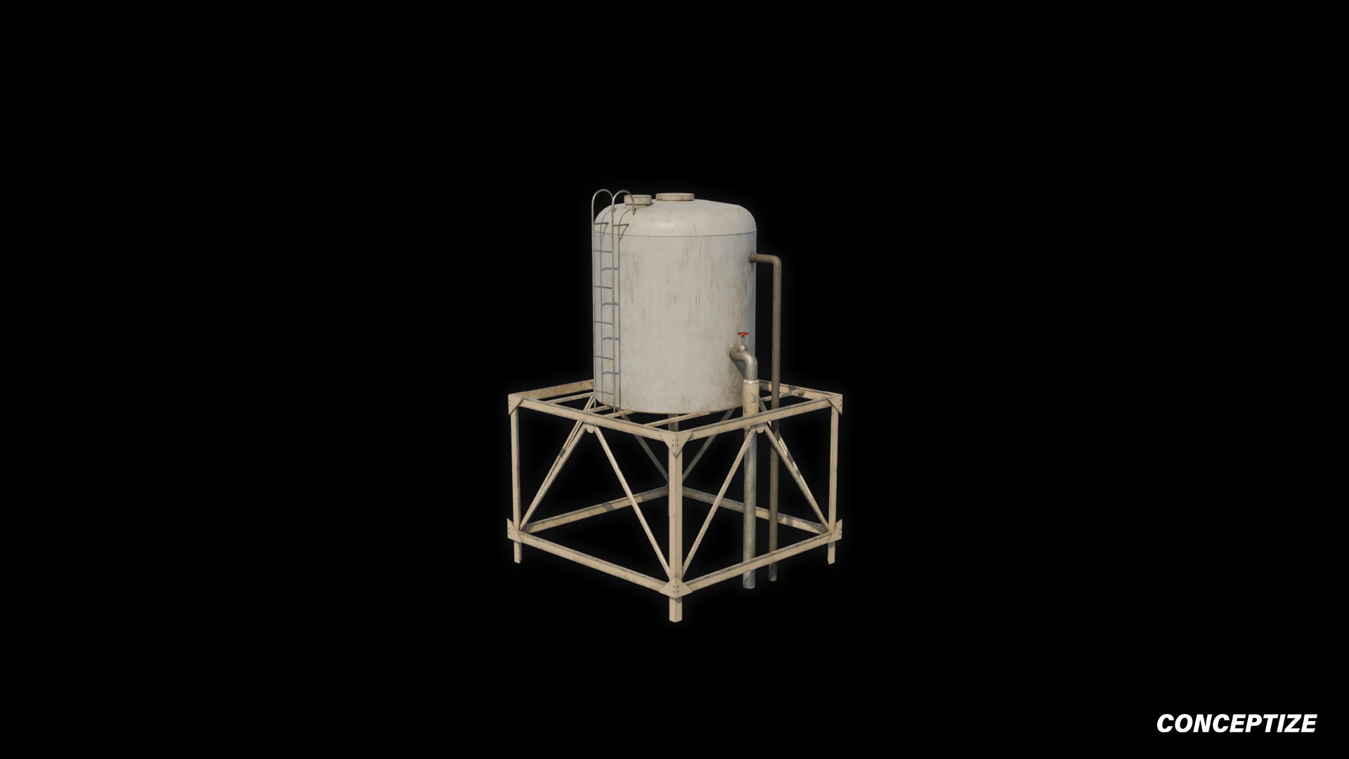 Water tank 3D model meticulously handcrafted PBR textured optimized for Blender Unreal Engine industrial urban construction environments