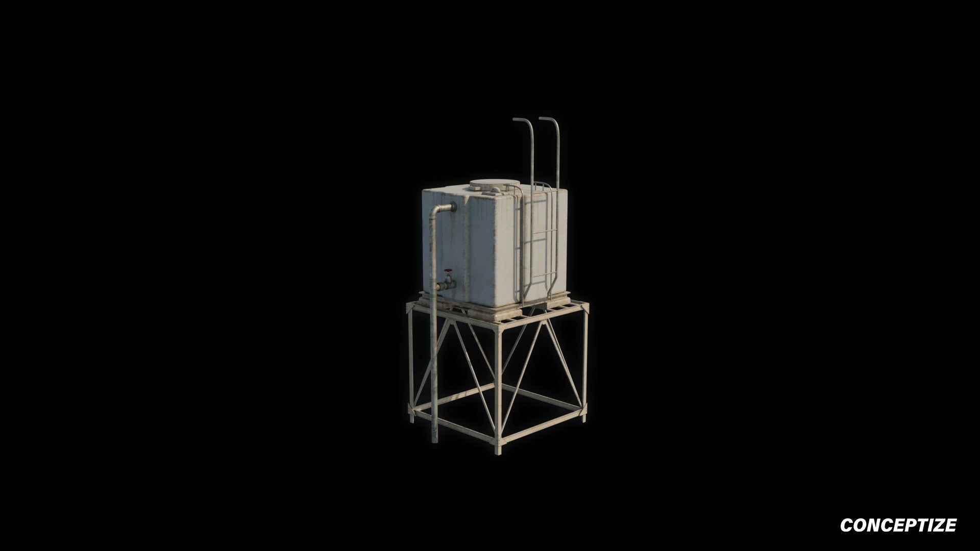 Water tank 3D model meticulously handcrafted PBR textured optimized for Blender Unreal Engine industrial urban construction environments