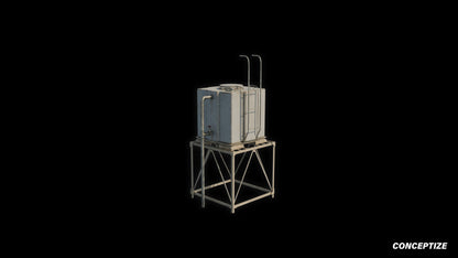 Water tank 3D model meticulously handcrafted PBR textured optimized for Blender Unreal Engine industrial urban construction environments