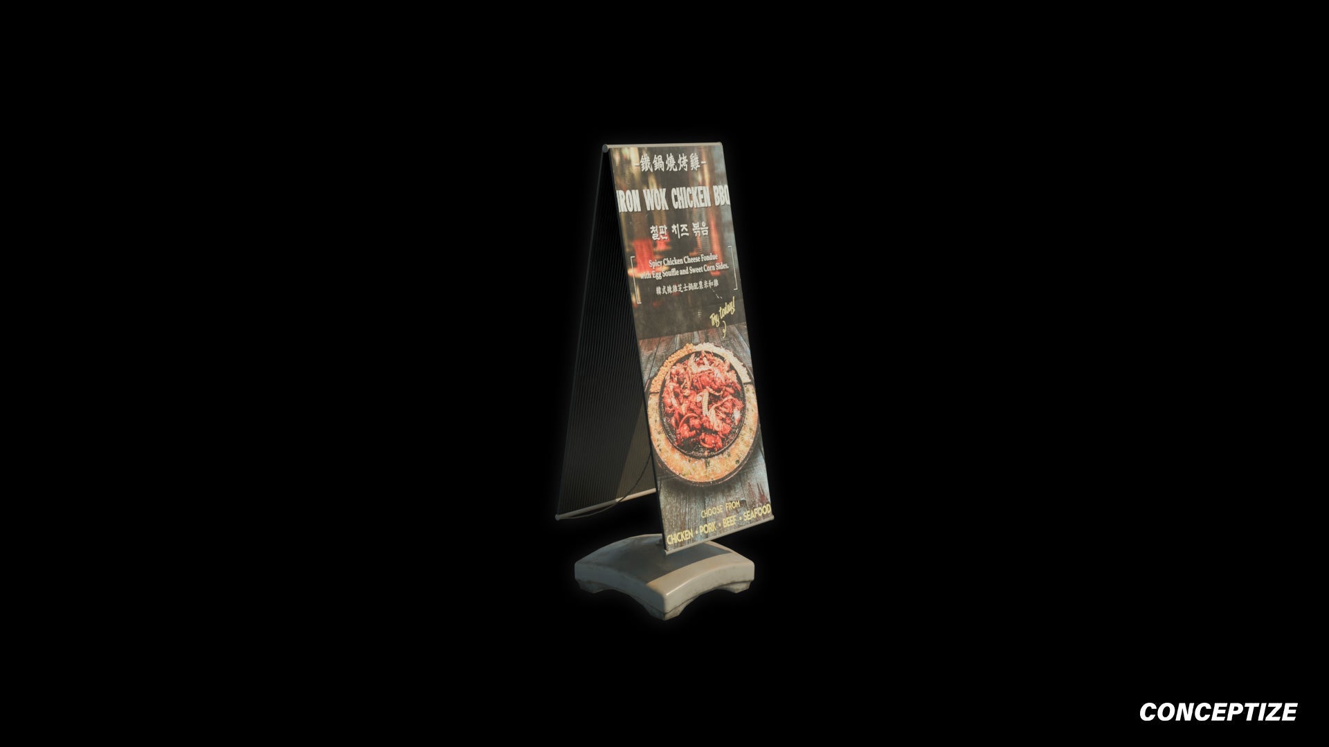 South Korean street sign A board sandwich board 3D model meticulously handcrafted PBR textured optimized Blender Unreal Engine urban prop