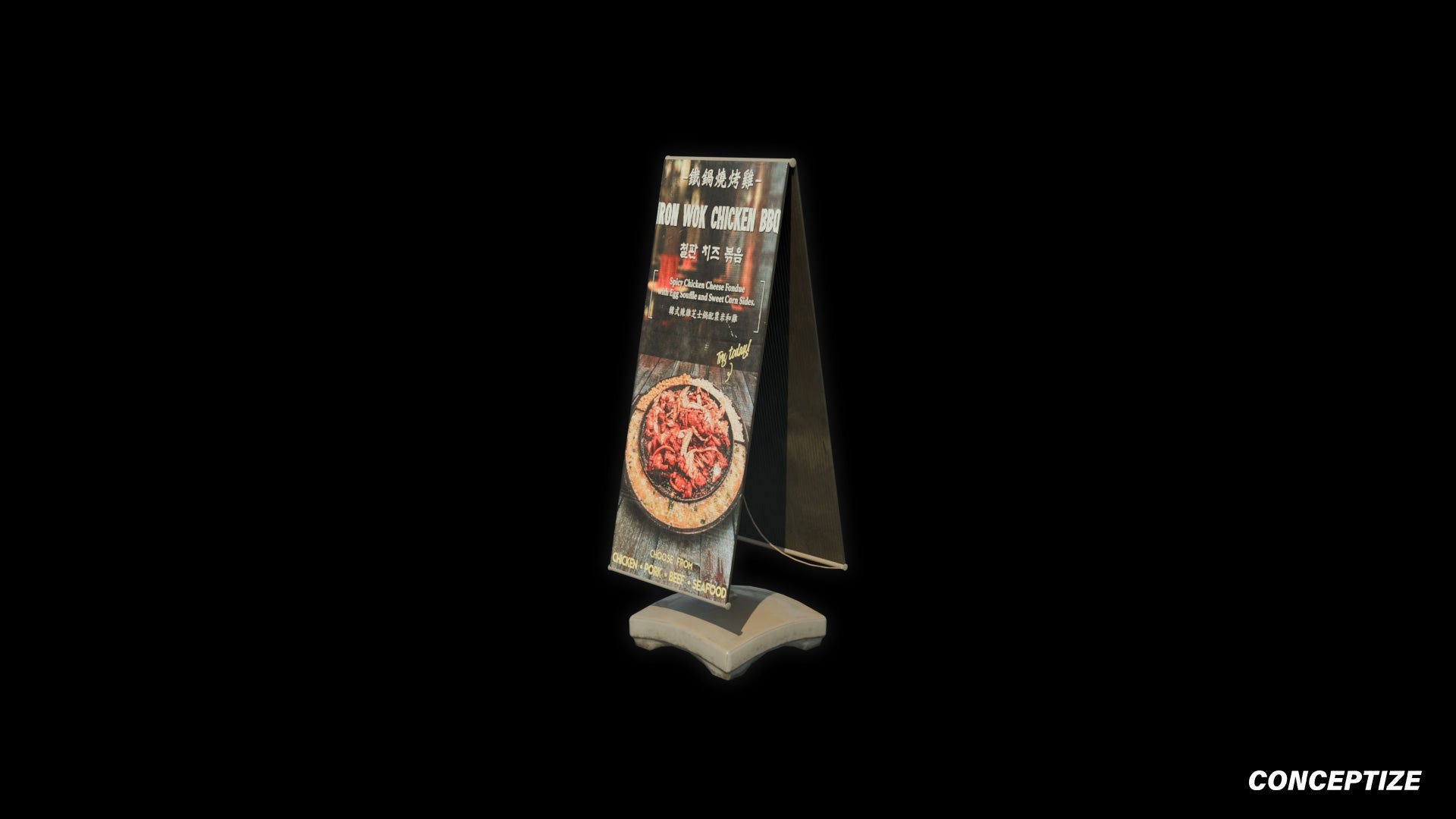South Korean street sign A board sandwich board 3D model meticulously handcrafted PBR textured optimized Blender Unreal Engine urban prop