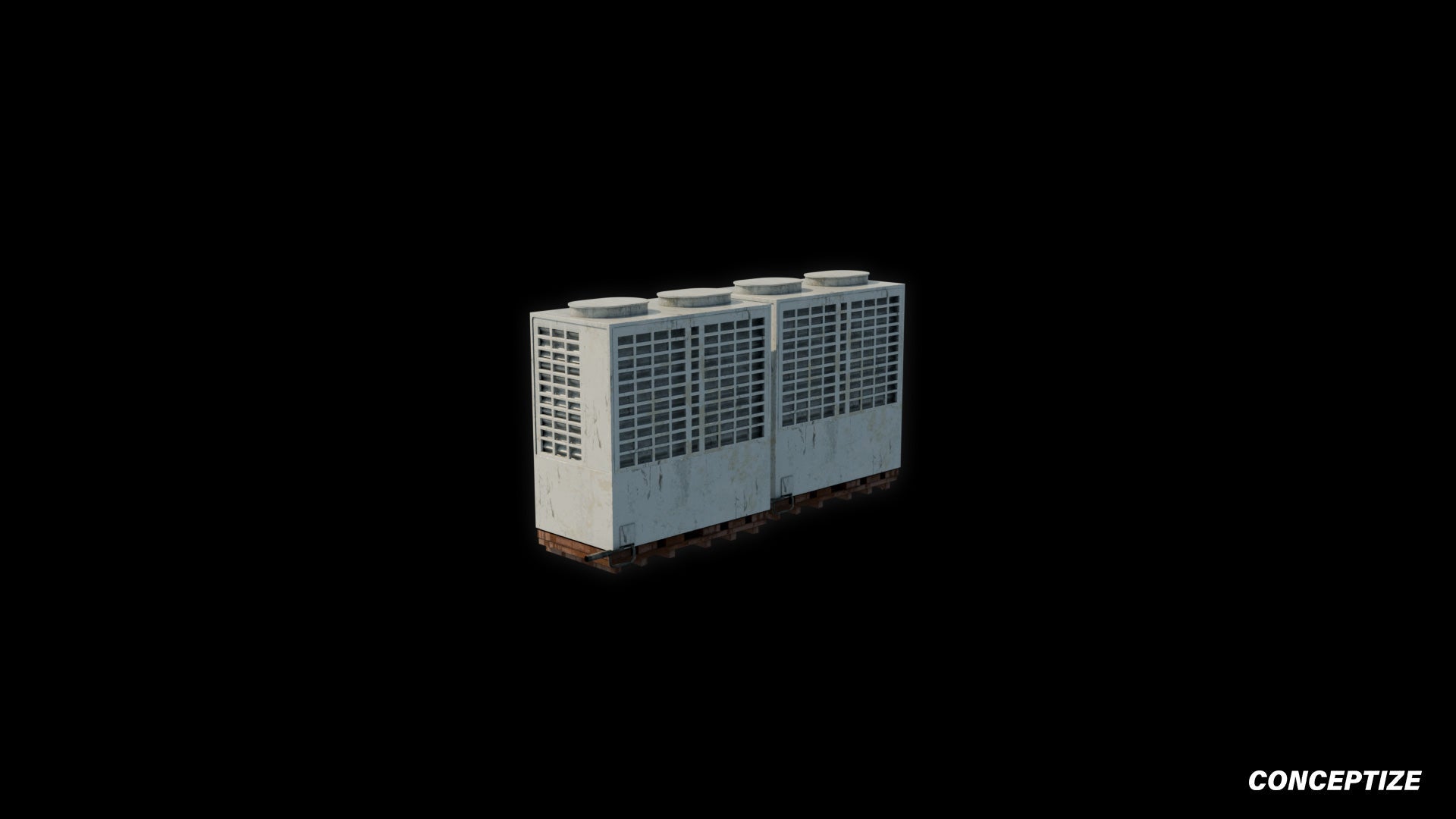 South Korean air conditioner HVAC aircon 3D model meticulously handcrafted PBR textured optimized Blender Unreal Engine urban rooftop environments