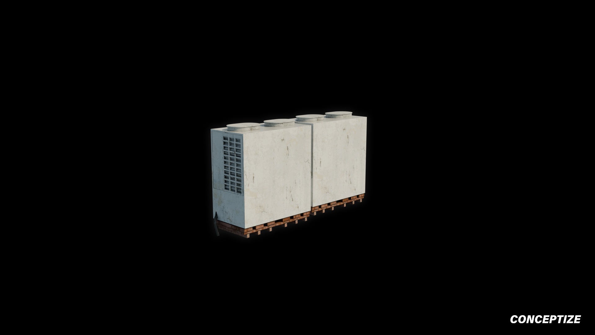 South Korean air conditioner HVAC aircon 3D model meticulously handcrafted PBR textured optimized Blender Unreal Engine urban rooftop environments