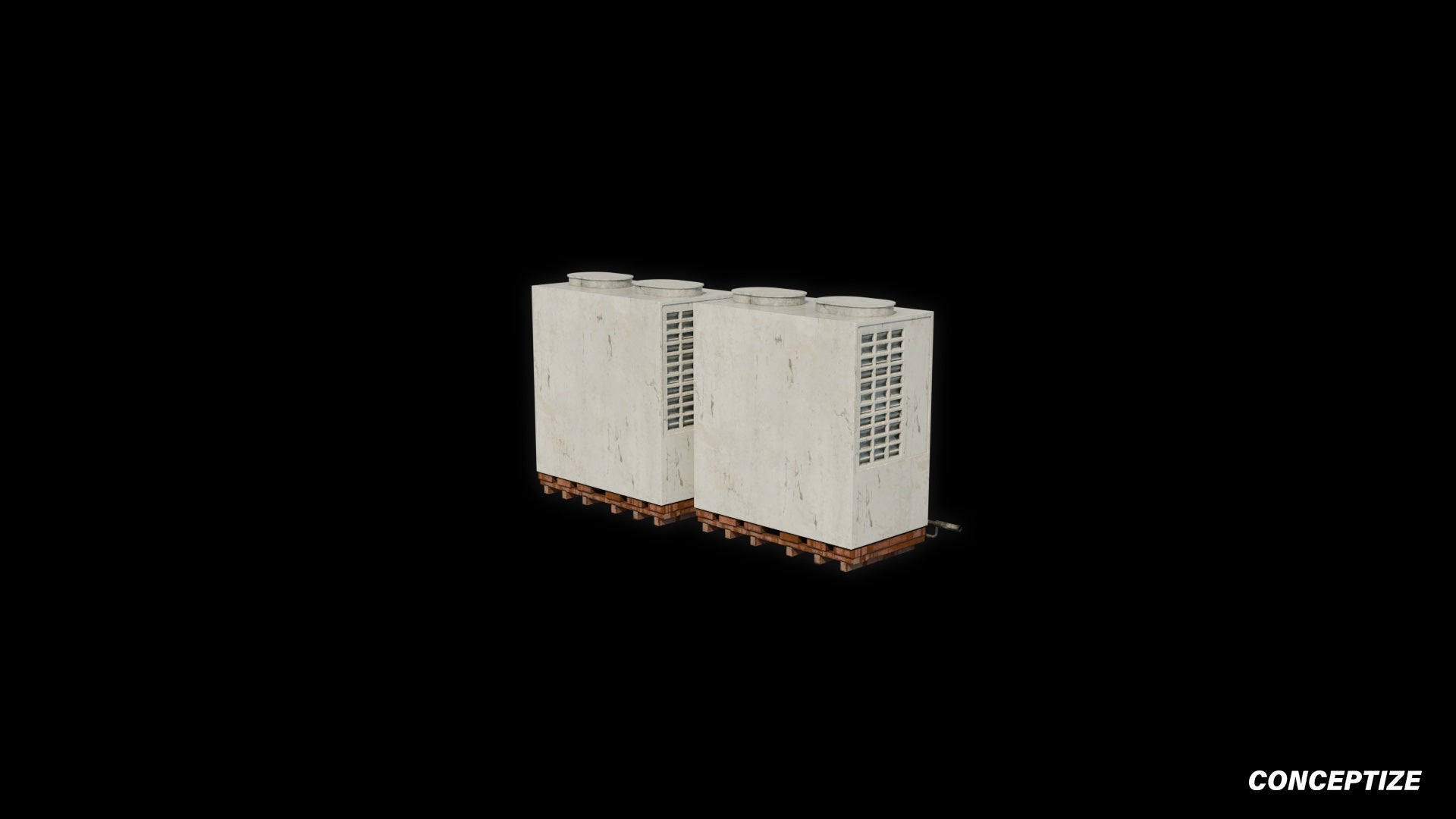 South Korean air conditioner HVAC aircon 3D model meticulously handcrafted PBR textured optimized Blender Unreal Engine urban rooftop environments