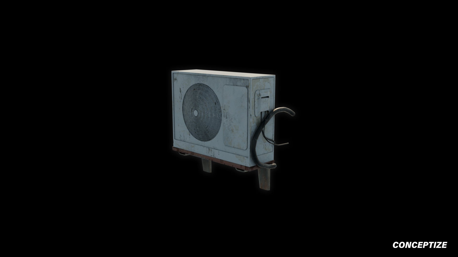 South Korean air conditioner HVAC aircon 3D model meticulously handcrafted PBR textured optimized Blender Unreal Engine urban rooftop environments