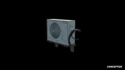 South Korean air conditioner HVAC aircon 3D model meticulously handcrafted PBR textured optimized Blender Unreal Engine urban rooftop environments