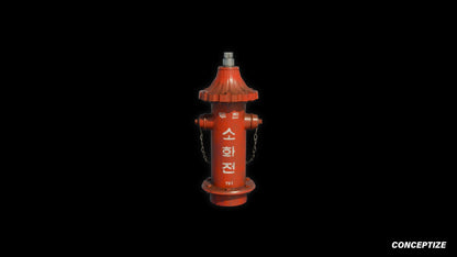 Korean fire hydrant 3D model meticulously handcrafted PBR textured optimized Blender Unreal Engine urban streets public safety environments
