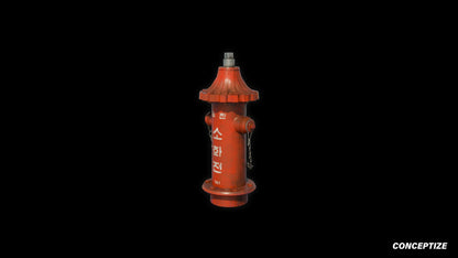 Korean fire hydrant 3D model meticulously handcrafted PBR textured optimized Blender Unreal Engine urban streets public safety environments
