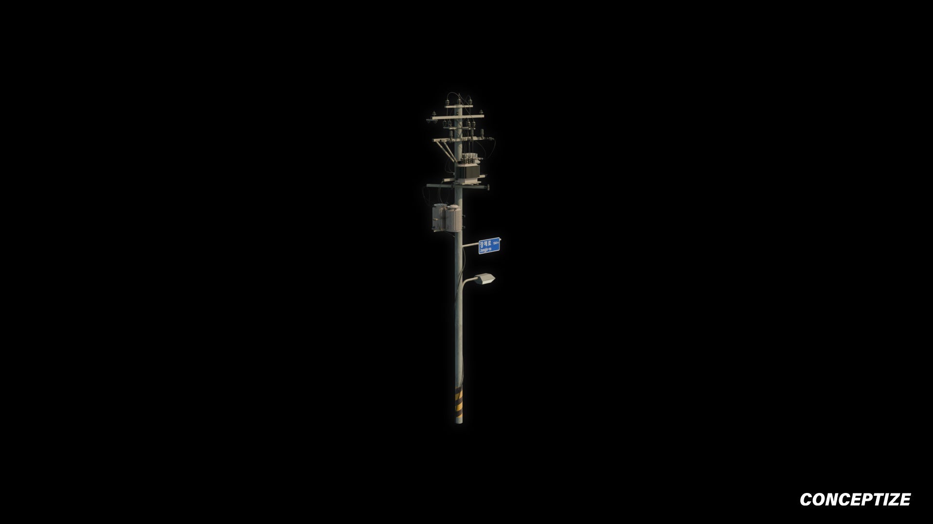 Korean power pole 3D model meticulously handcrafted PBR textured optimized Blender Unreal Engine urban streets electrical infrastructure environments