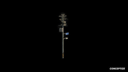 Korean power pole 3D model meticulously handcrafted PBR textured optimized Blender Unreal Engine urban streets electrical infrastructure environments