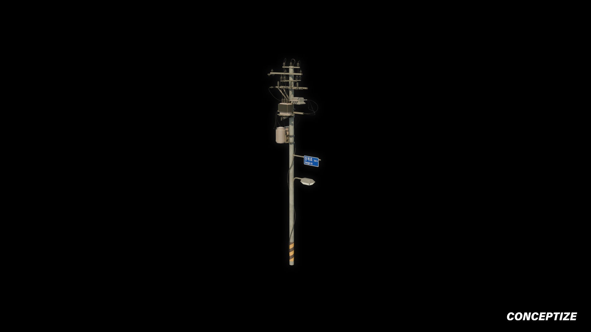 Korean power pole 3D model meticulously handcrafted PBR textured optimized Blender Unreal Engine urban streets electrical infrastructure environments