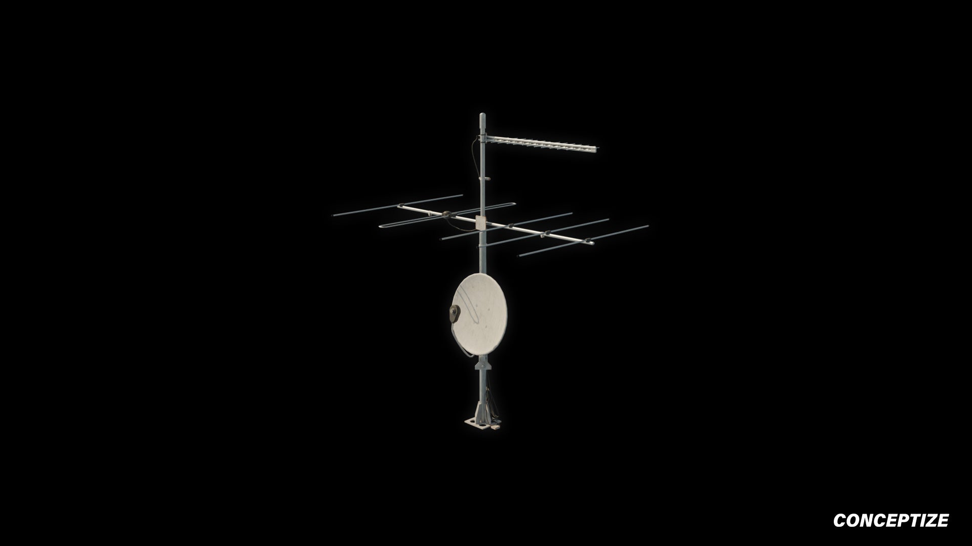 seoul antenna dish 3d asset pbr blender unreal engine rooftop balcony urban prop