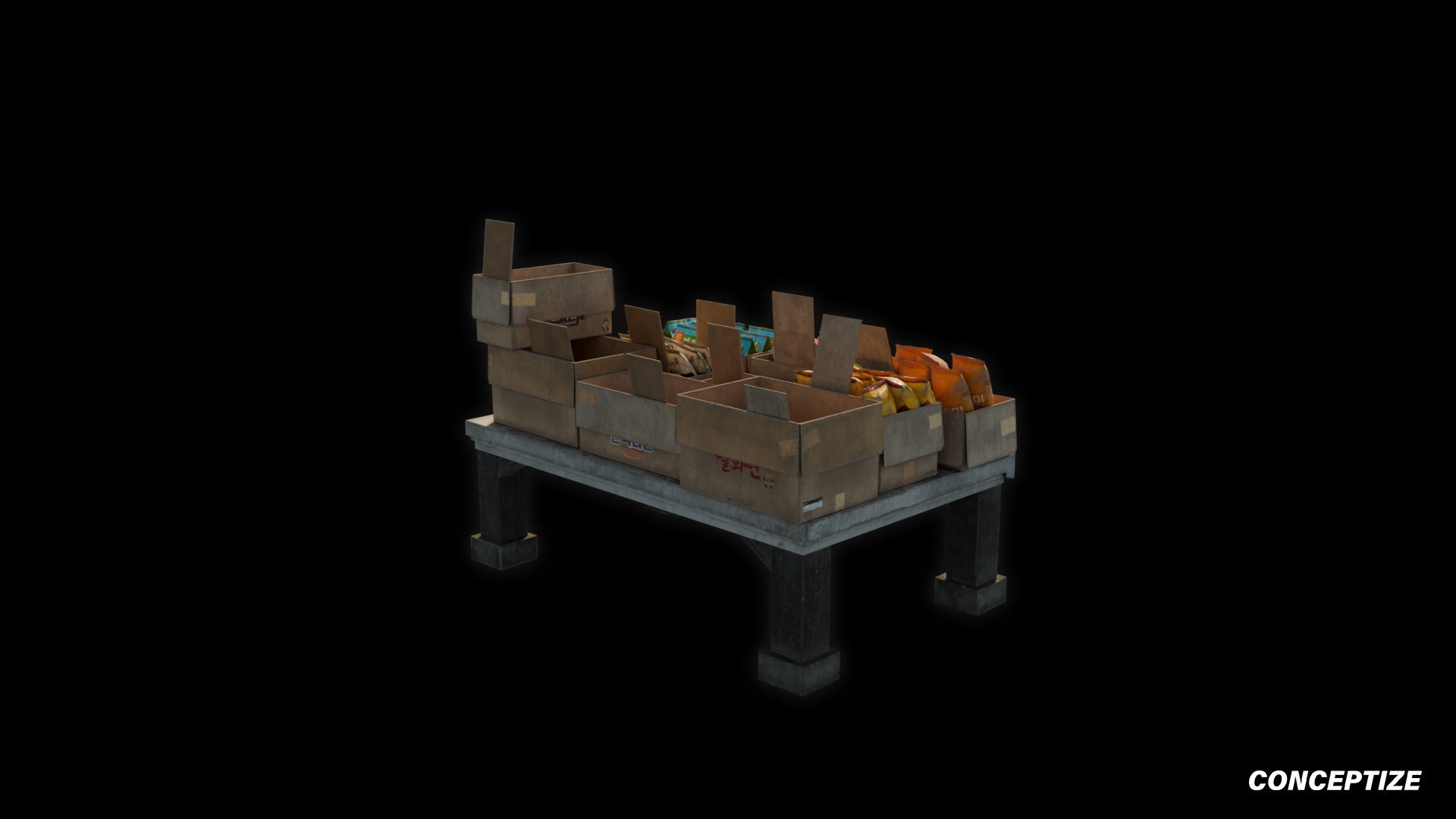 korean store product display boxes 3d asset pbr blender unreal engine retail urban prop